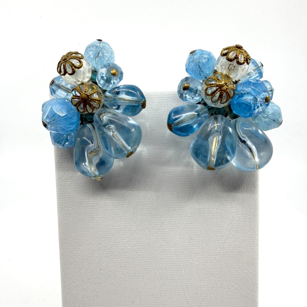 Blue Cluster Vintage Clip-On Earrings Celestial Boho Jewelry Gift